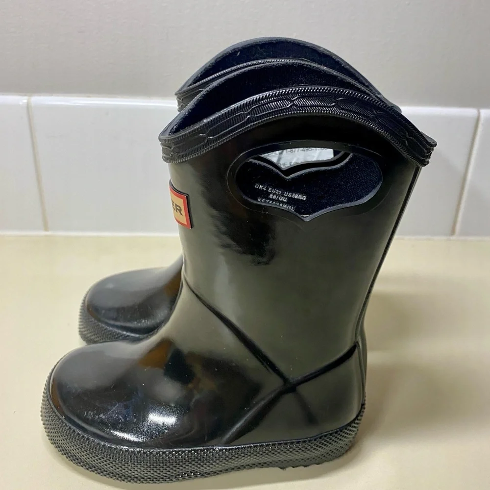 Hunter Kids Black Rain Boots with Handgrip